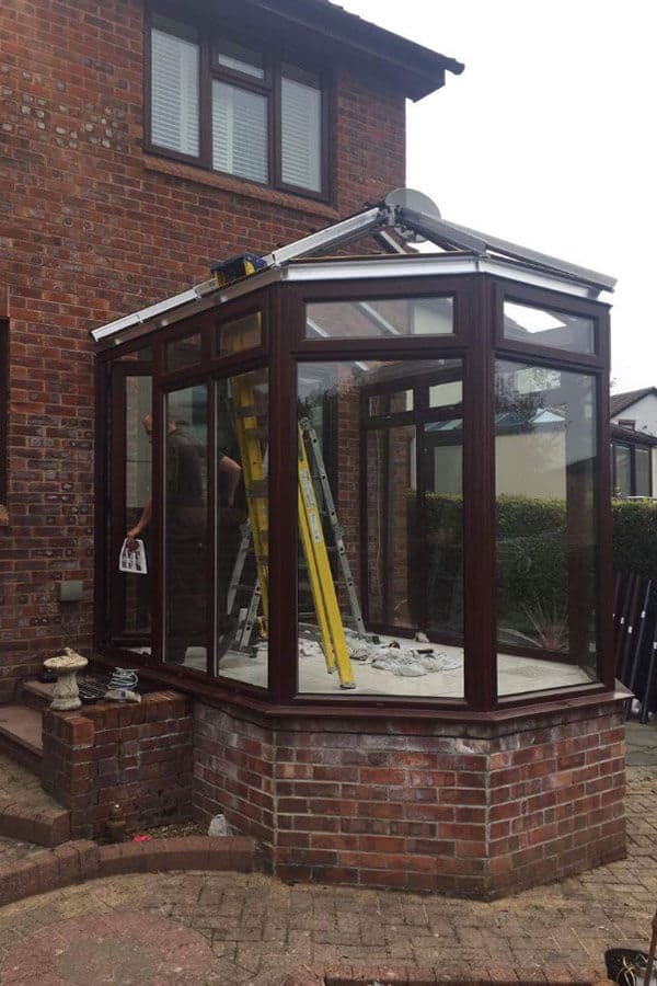 Conservatory glass roof installation frame completion